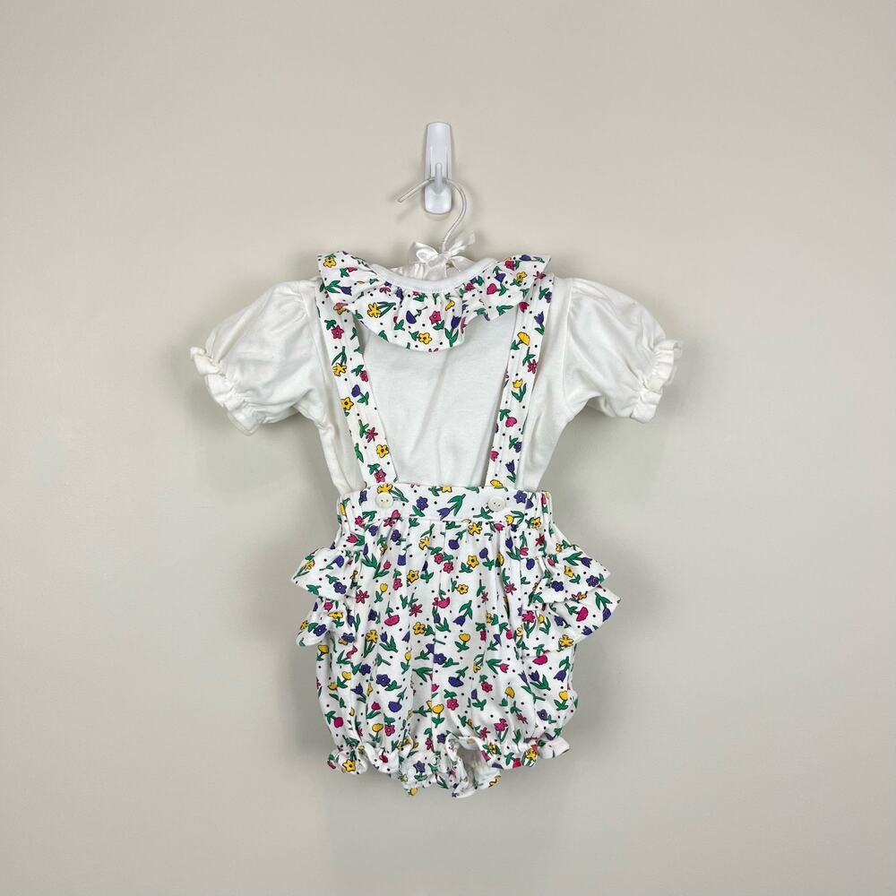 Vintage All Mine Floral Ruffle Shortall Romper Set 24 Months